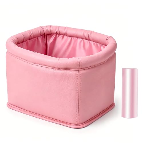 Image of Leather Car Trash Can with Trash Bags, Luxury Car Organizer, Leakproof Garbage Can for Car Truck Interior Storage, Pink