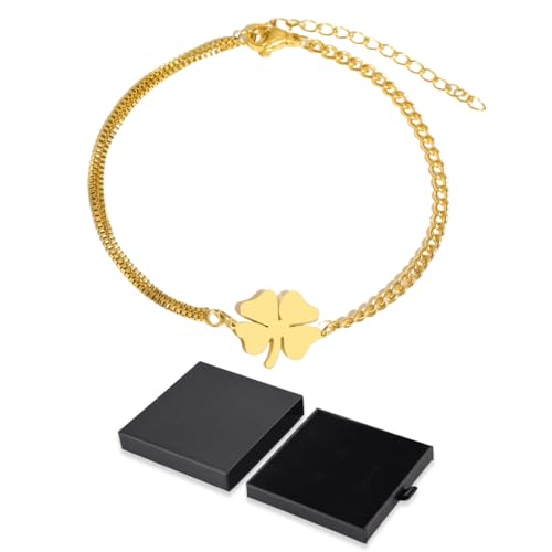 JYNXOR Bracelet trèfle à quatre feuilles en acier inoxydable pour femme Porte-Bonheur Femme, Bracelet Élégant pour Fille,Bijoux tendance,Cadeaux pour Femme ou Jeune Fille