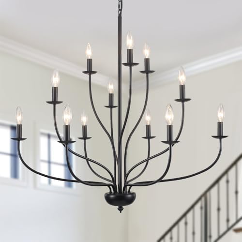 Black Chandelier 12 Light, Large Modern Farmhouse Chandeliers for...