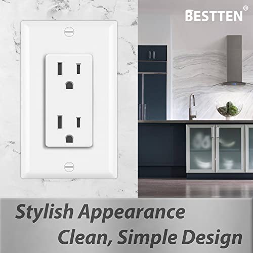 [30 Pack] Bestten 15 Amp Decorator Electrical Wall Receptacle Outlet, Non-Tamper-Resistant Decorative Sockets, 15A/125V/1875W, For Residential And Commercial Use, Ul Listed, White #TOP2