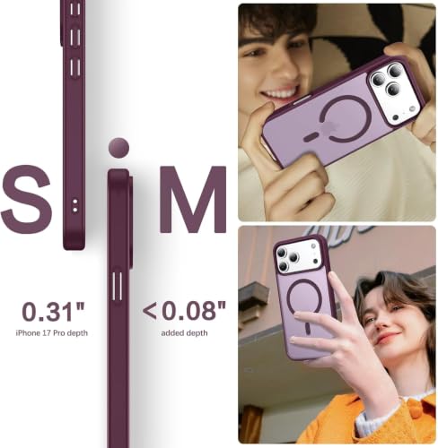 Image of Elzzi Magnetic Magsafe for iPhone 17 Pro Max Case (Compatible with MagSafe) Slim Translucent Matte Shockproof with Anti-Fingerprint Phone Case, Cherry