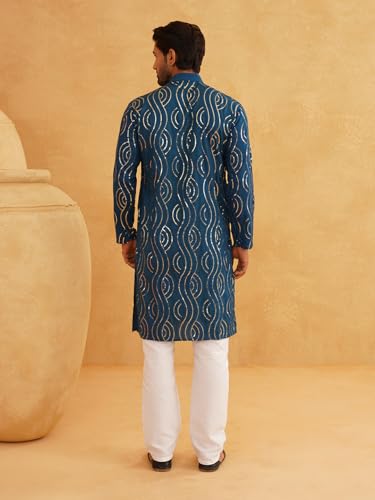 Image of SOJANYA (Since 1958 Men's Embroidered Sequinned Cotton Kurta With Churidar Pyjama Set