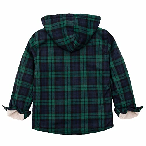 Image of ThCreasa Girls Sherpa Lined Plaid Button Hooded Jacket | Fully Interior Lined, Button Up, Flannel Outer, Family Photo Ready, School To Holiday Events, Fall Winter Shacket With Hood