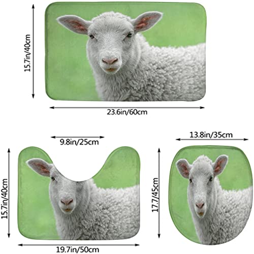 Badezimmerteppich-Set, 3-teilig, Gesicht des weißen Lamms, waschbare Badeteppiche, rutschfest, mit Rückenpolster, Konturteppich und Toilettendeckelbezug – Bild 3