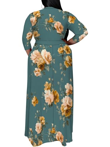 Image of SUZONANA Plus Size Maxi Dresses for Curcy Women Casual Loose 3 /4 Sleeve Long Dress with Belt