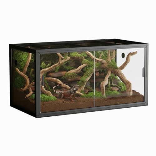4X2x2' Terrarium Reptile Enclosure 120 Gallon Bearded Dragon Tank, Snake Tank with Sliding Glass Door, Metal Top Screen Ventilation, Easy Assembly Bla