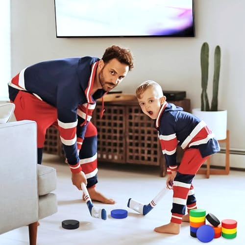 12 Pcs Foam Hockey Pucks, Colorful Rubber Street Hockey Puck Mini Knee Hockey Balls for Indoor Practice Sports Hockey Supplies for Kids Adults, Diameter 3", Thickness 1" — view 5