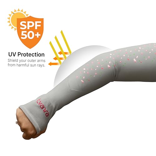 Image of TVARRA Anti-Tan Fingerless Arm Sleeves for Women|UV Protection Hand Cover Sleeves for Bike Riding, Running & Outdoor Use,Dust & Summer Protection Arm Sleeves for Girls (Petals Design)