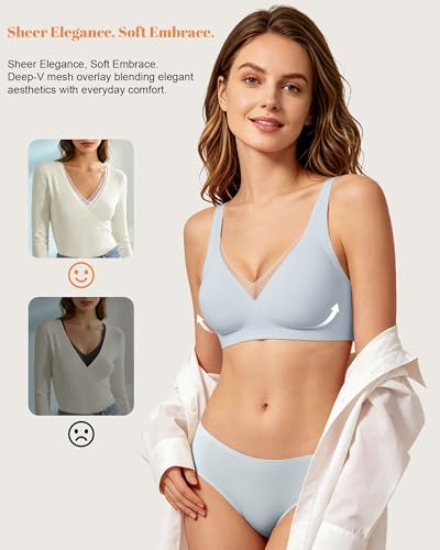Image of As Fairy 2026 Bras for Women No Underwire Deep V Mesh Wireless Bra Jelly Supportive Seamless Soft Lift T-Shirt Bra