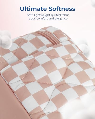 Image of BAGSMART Travel Makeup Bag, 2-Piece Puffy Quilted Cute Make Up Bag Cosmetic Bags for Women, Large Wide-Open Toiletry Pouch Gifts for Toiletries Accessories Travelling Essentials, Checkered Blue