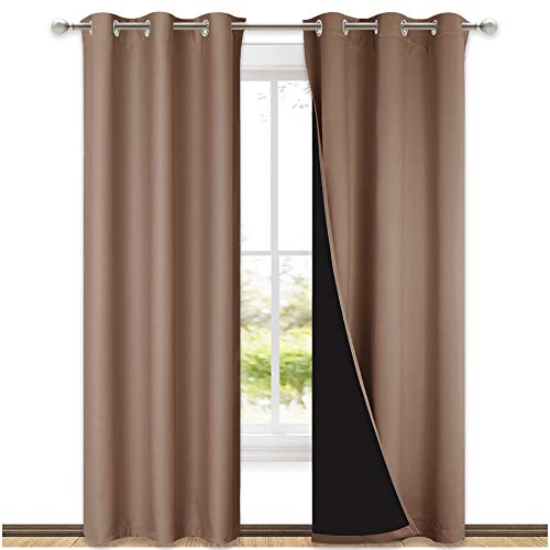 NICETOWN Blackout Curtains 80 inches Long, Full Light Blocking Drapes with Black Liner for Nursery, Thermal Insulated Draperies for Hall, Villa (Cappu