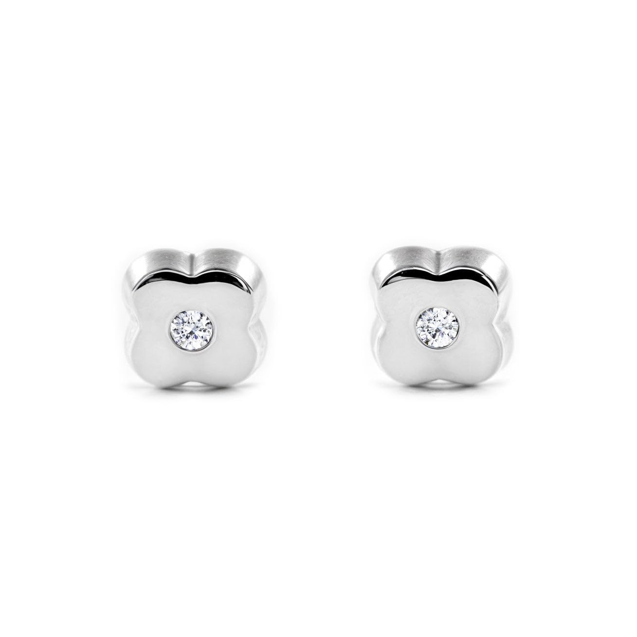 Baby vierblättriges Kleeblatt 3.5 mm Ohrstecker - Weißgold 9 Karat (375) - Geschenkbox - Garantiezertifikat