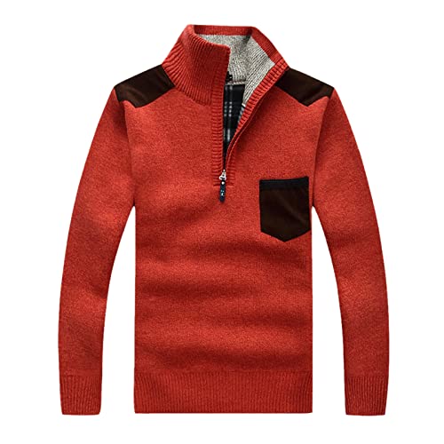 Pull col roulé homme laine tricotée rouge XXL hiver doux