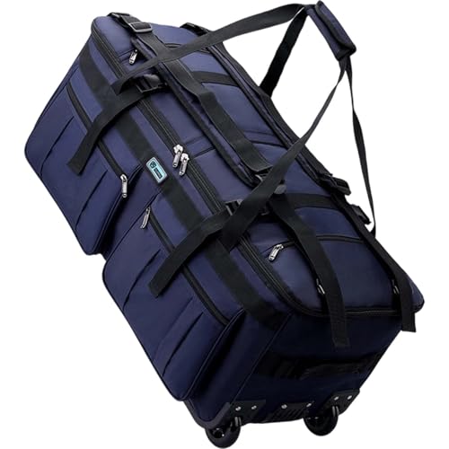 Sac de voyage à roulettes 70L pliable bleu en tissu Oxford hydrofuge