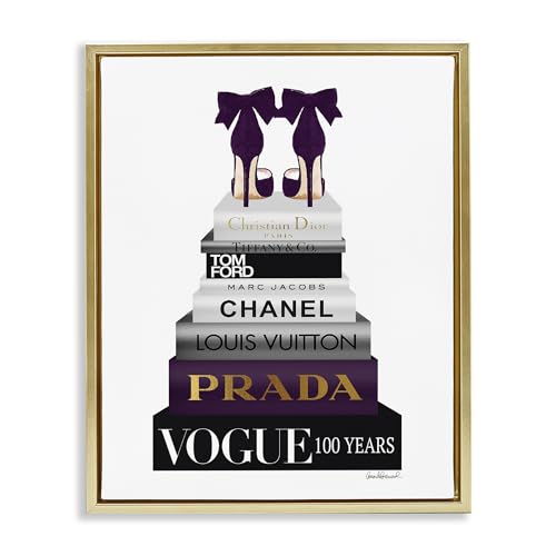 Image of Fashion Designer Shoes Bookstack, 24 x 30 Inch Canvas in Floater Frame | Stupell Industries . By Amanda Greenwood . Ready to hang . Chic giftable decor . Made in USA
