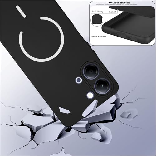 Image of SBMS Silicone Back Cover Case for Vivo Y21 5G / Vivo Y11 5G | Soft Micro-Fibre Lining Inside | Magsafe Print On Back Side Camera Protection Bump | Shockproof Case Vivo Y21 5G 2026 (Black)
