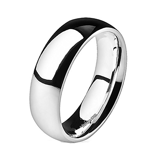UNU Style Choose Your Color Stainless Steel 6mm Glossy Mirror Polished IP Traditional Dome Wedding Band Ring (Steel - Size 10)
