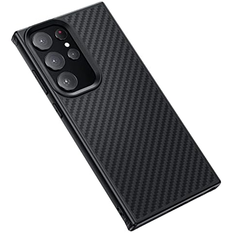 WSKEN Case for Samsung Galaxy S23 Ultra Protective Cover [Aramid Fiber] Carbon Fiber Slim Phone Case Shockproof Black Cover