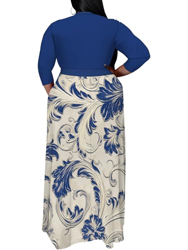 Image of SUZONANA Plus Size Maxi Dresses for Curcy Women Casual Loose 3 /4 Sleeve Long Dress with Belt
