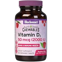 Bluebonnet Nutrition Earth Sweet Vitamin D3 2000 IU Chewable Tablets, Aids in Muscle and Skeletal Growth, D3, Non GMO, Gluten, Free, Soy Free, Milk Free, Kosher, 90 Chewable Tablets, Raspberry Flavor