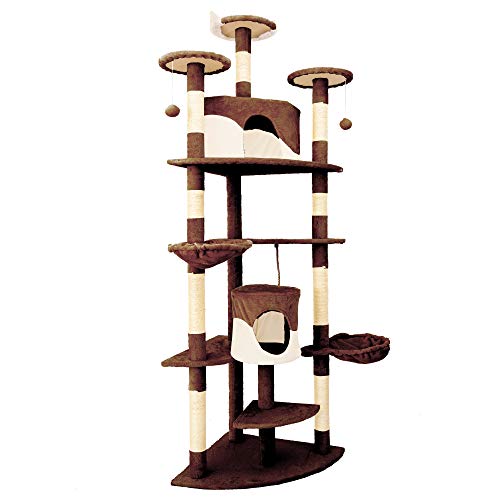 Ipotools Krabpaal voor grote katten, stabiel, plafondhoogte, met pluche holletjes, met sisal omwikkelde palen, ligmanden en speelkoorden, 204 cm