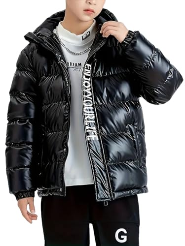 Boys Water Resistant & Shining Puffer Outerwear Jacket, Kids Hooded Padded Coat,Children Winter Warm Coat