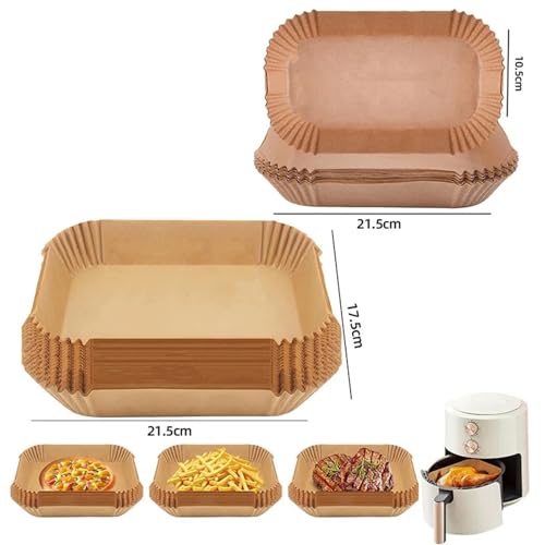 Papel para freidora de aire rectangular, moldes de papel desechable antiadherente para horno 7