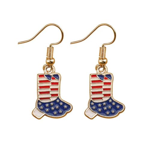 Boucles d'oreilles drapeau américain en forme de goutte d'huile avec pendentif étoile et chapeau