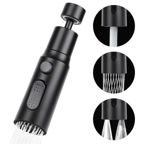 OSDUE Douchette Evier Cuisine Robinet 360 Degres, 3 Modes Embout Robinet Cuisine avec Aerateur, Mitigeur Evier Cuisine Tete de Robinet Rotative, Adaptateur Robinet Universal Orientable（Noir）
