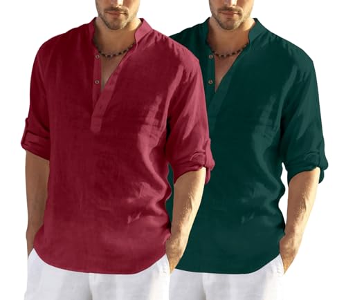 Image of Zombom Men's Combo Cotton Polyester Blend Solid Full Sleeve Straight Regular Fit Mandarin /Chinese Collor Kurta (Pack of 2)