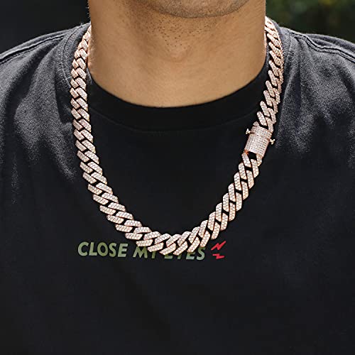 Py Bling Hip Hop Mens Full Iced Out 15Mm 18K Golden/White Rose Golden Plated Cz Miami Cuban Link Chain Choker 18"-24" Necklace Or 7.5"-8.5" Bracelet With Gift Box (Rg,18) #TOP5