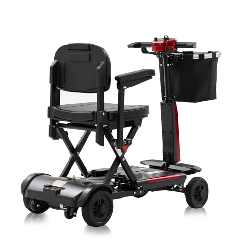 MS02-F 12-30Miles 4 Wheels Foldable Mobility Scooter for Adults&Seniors, 46Lbs Lightweight & 350W Powered Electric Folding Wheelchair, Removable Battery Compact & Convenient for Travel Ms02f