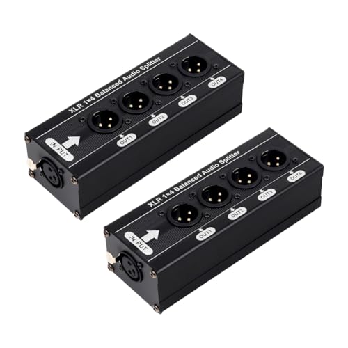 Caja divisora de señal de audio XLR para conectar una entrada a cuatro altavoces activos