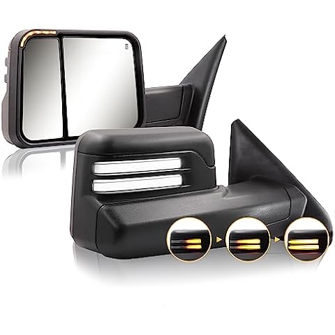 Sanooer Dynamic Towing Mirrors Compatible with 2002-2008 Dodge Ram 1500, 2003-2009 Dodge Ram 2500 3500 with New Pattern Power Glass Heated Turn Signal Running Light Puddle Lamp Flipup Pair Set Cover
