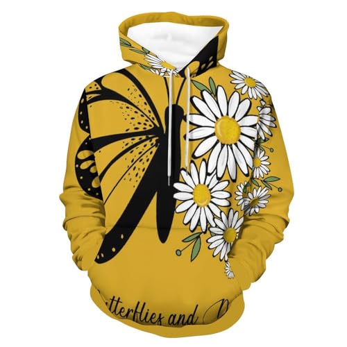 Sweatshirt Homme Femme Fleur Papillon - Pull à Capuche Manche Longue UMENG S