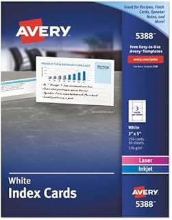 Avery - Laser/Inkjet Unruled Index Cards, 3 x 5, White, 150/Box - Sold As 1 Box - Heavyweight Card Stock Feeds Easily from...