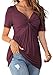 Tankaneo Womens Front Knotted V-Neck Blouse T Shirt Short Sleeve Oversized Tunic Tops Summer Solid Pullover Tees