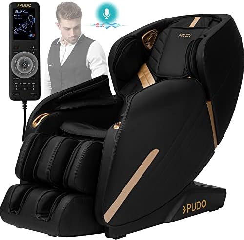 PUDO 2023 Massage Chair Full Body Zero Gravity | Massage Chairs Yoga Stretch Heated SL Track Shiatsu Electric Massage Chair Recliner AI Voice Control (Black)