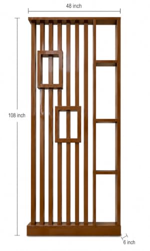 Image of Modern Wooden Room Divider with Storage Shelves | Partition for Living Room & Entryway | Decorative Display Rack with Vertical Slats ((108 x 48 x 6 Brown))