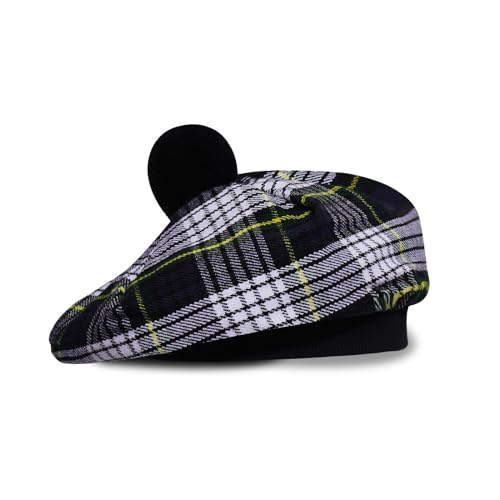 Image of Scottish Tam O' Shanter Hat Tartan Bonnet Pom Pom Wool Flat Cap One Size