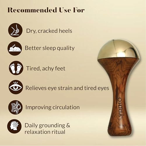 Image of Ohria Ayurveda Kansa Foot Massage Wand | Traditional Ayurvedic Foot Massager with Teakwood Handle & Kansa Cap for Deep Relaxation| Premium Kansya Wand| Soothes Tired Feet| For blood circulation & Stress Relief - 1 Piece