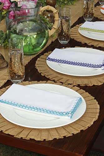 Cotton Craft Multicolor Whipstitch Cloth Napkin - Set Of 12 Blanketstitch Pure Cotton Everyday Dinner Napkins - Soft Washable Reusable Napkin - Party Gift Fall Spring Holiday Table Napkin - 18 X 18 #TOP6