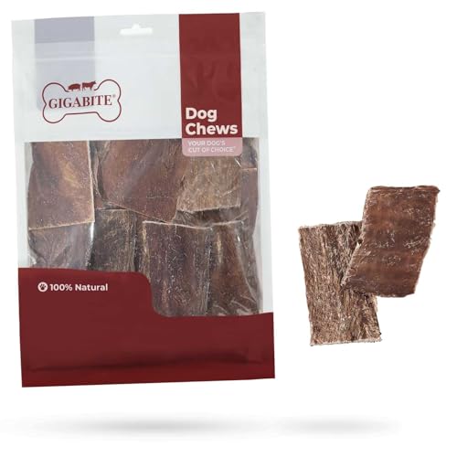 GigaBite Beef Esophagus Dog Treats - Natural Gullet Sticks for Dogs High Protein Single Ingredient Dog Chews Rawhide Free Dental Dog Treats for All Dog Breeds - Strips Taffy 1 Pound