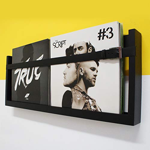 Cloudnola Showroom Wall Rack, Black Wood And Leather, 30 X 12 Inches, Floating Wall Shelf For Magazines, Art, Vinyls, Books And More #TOP1