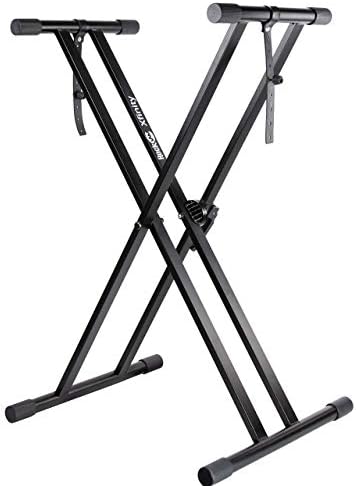 RockJam Xfinity Heavy-Duty, Double-X, Pre-Assembled, Infinitely Adjustable Piano Keyboard Stand with Locking Straps (Renewed)