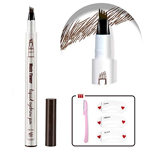 Eyebrow Tattoo Pen,Tat Brow Microblading Eyebrow Pencil Waterproof Microblade Brow Pen Make Up with a Micro-Fork Tip Applicator Creates Natural Looking Brows Effortlessly and Stays on All Day