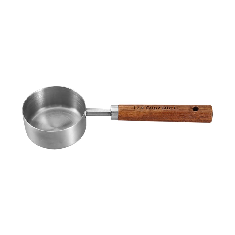 Hugede Silver 60 Ml Stainless Steel Coffee Bean Scoop Coffee Powder Measuring Cup Long Handle Scoops Loose Tea Sugar Spoon Spice Measure Spoons Cups With Wooden Handle