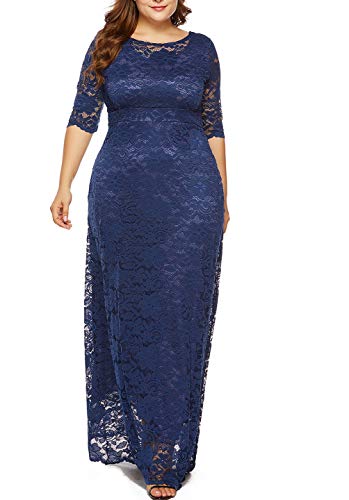 Image of Eternatastic Women's Floral Lace 2 /3 Sleeves Maxi Dress Plus Size Evening Party Dresses