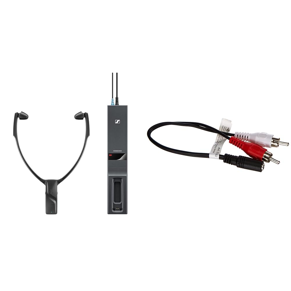 Sennheiser RS 2000 Kabelloser TV-Kopfhörer, schwarz & Goobay Audio/Video Kabel (3,5mm Stereo Kupplung auf 2X Cinchstecker) 0,2 m