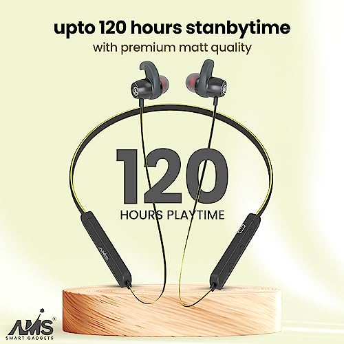 Image of AMS Royal Series Sports Wireless Neckband Earphone with Extra Bass Upto 35 Hours Playtime, Sweat & IPX5 Water Resistance, (NB22, Yellow)